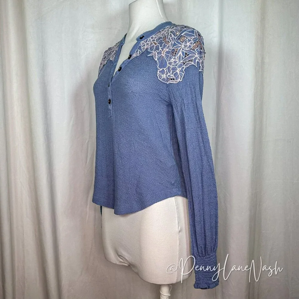 Free People Easy Breezy Henley Top Just Dusk Combo